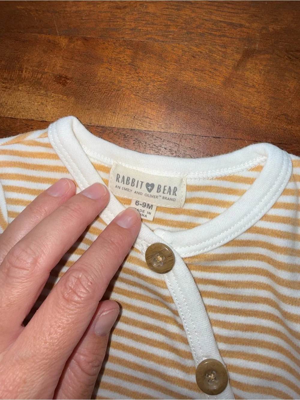 Rabbit & Bear‎ Beige Stripe Long-Sleeve Baby One-Piece
